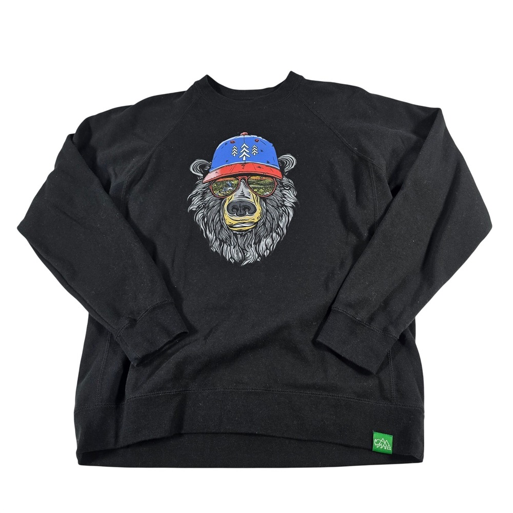 Wild Tribute Mens Bear with Sunglasses Graphic‎ Sweatshirt Black PRM30SBCC Large